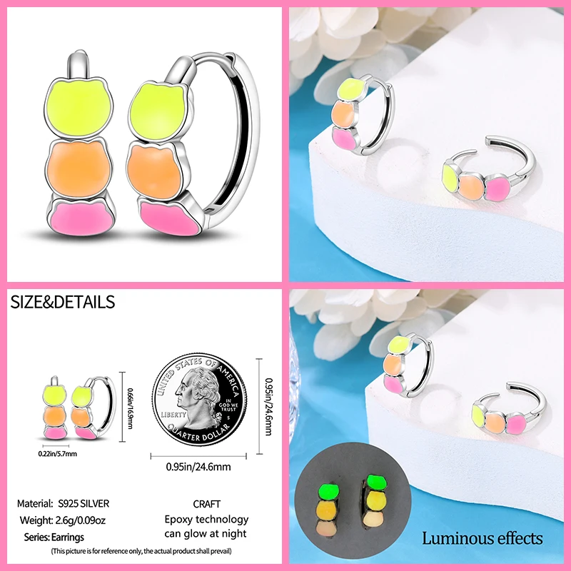 2023 New in 925 Silver Luminous Color Changing Hoop Earrings Women Jewelry Luxury Gift Original Design Color Zircon Earring Hot