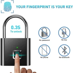 키리스 스마트 USB 충전 지문 잠금 장치, 방수 문짝 잠금 장치, 0.3 초 잠금 해제, 휴대용 도난 방지 자물쇠, 아연