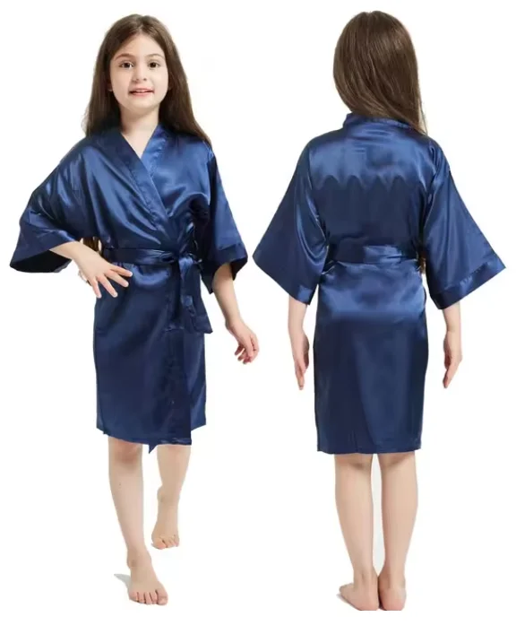 Quimono de seda cetim infantil, Roupão rosa, Pijamas meninas, Robes crianças, Camisola menina, Pijamas, Casamento, Spa, Vestido de festa, Verão