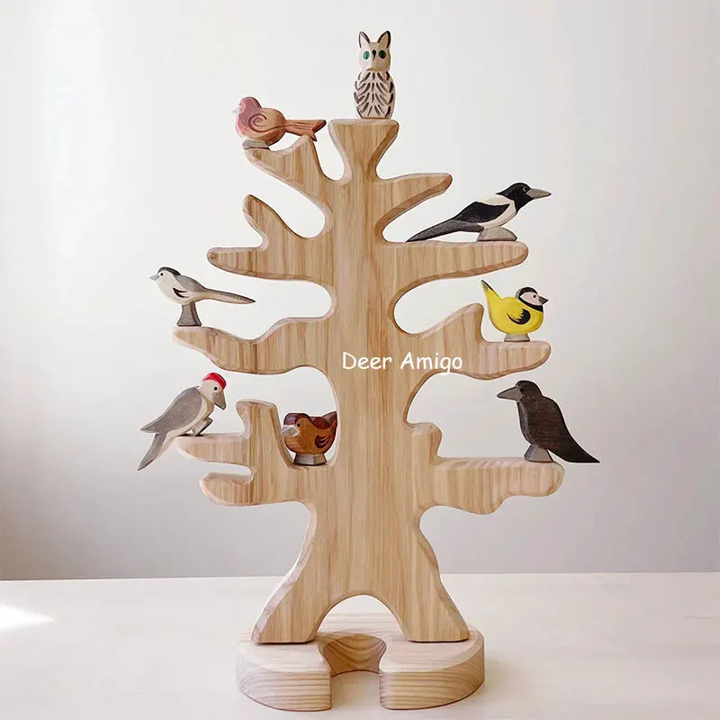 Large Handmade Wooden Bird Tree Blocks Open Ended Play Toys Playroom Decor Montessori Educational Wooden Toys for Children