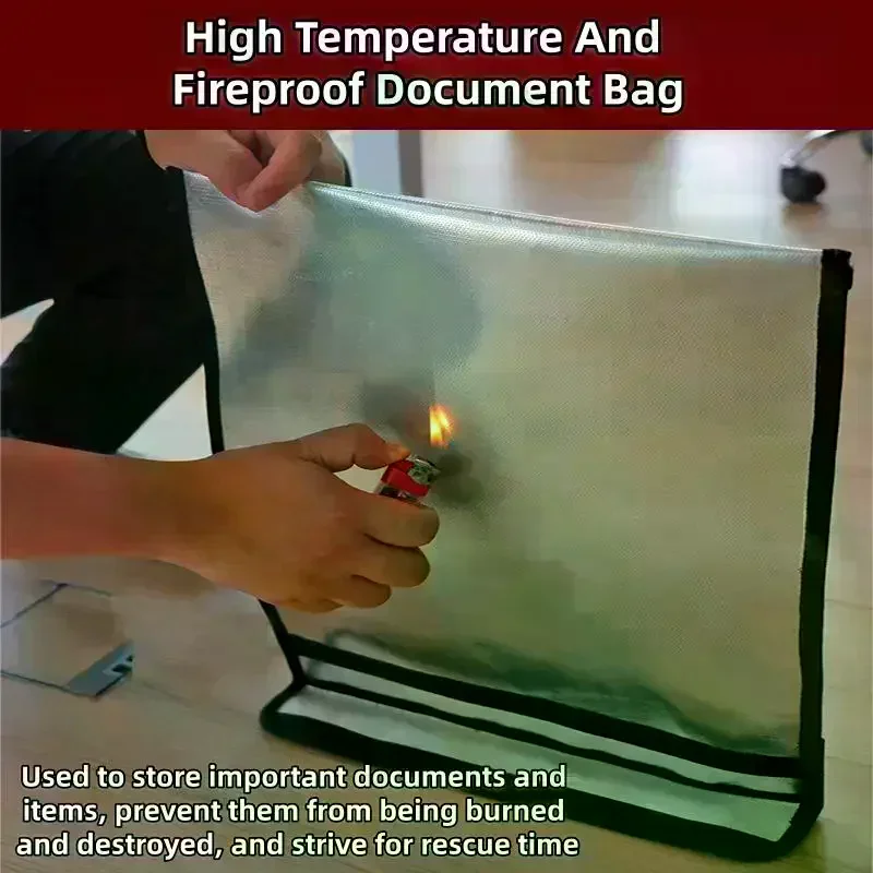 Waterproof Fireproof Document Bag Heat-resistant Sticky Strip Cash Safe Storage Pouch Anti-Hacking Large Capacity