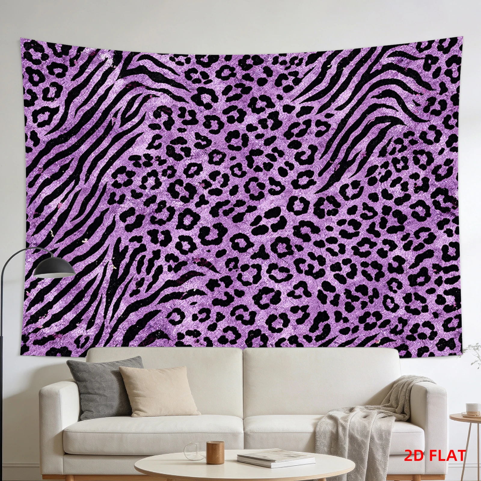 1pc Purple Zebra Leopard Print Tapestry, 2D Flat Animal Pattern Wall Hanging for Bedroom Living Room Dorm Decor