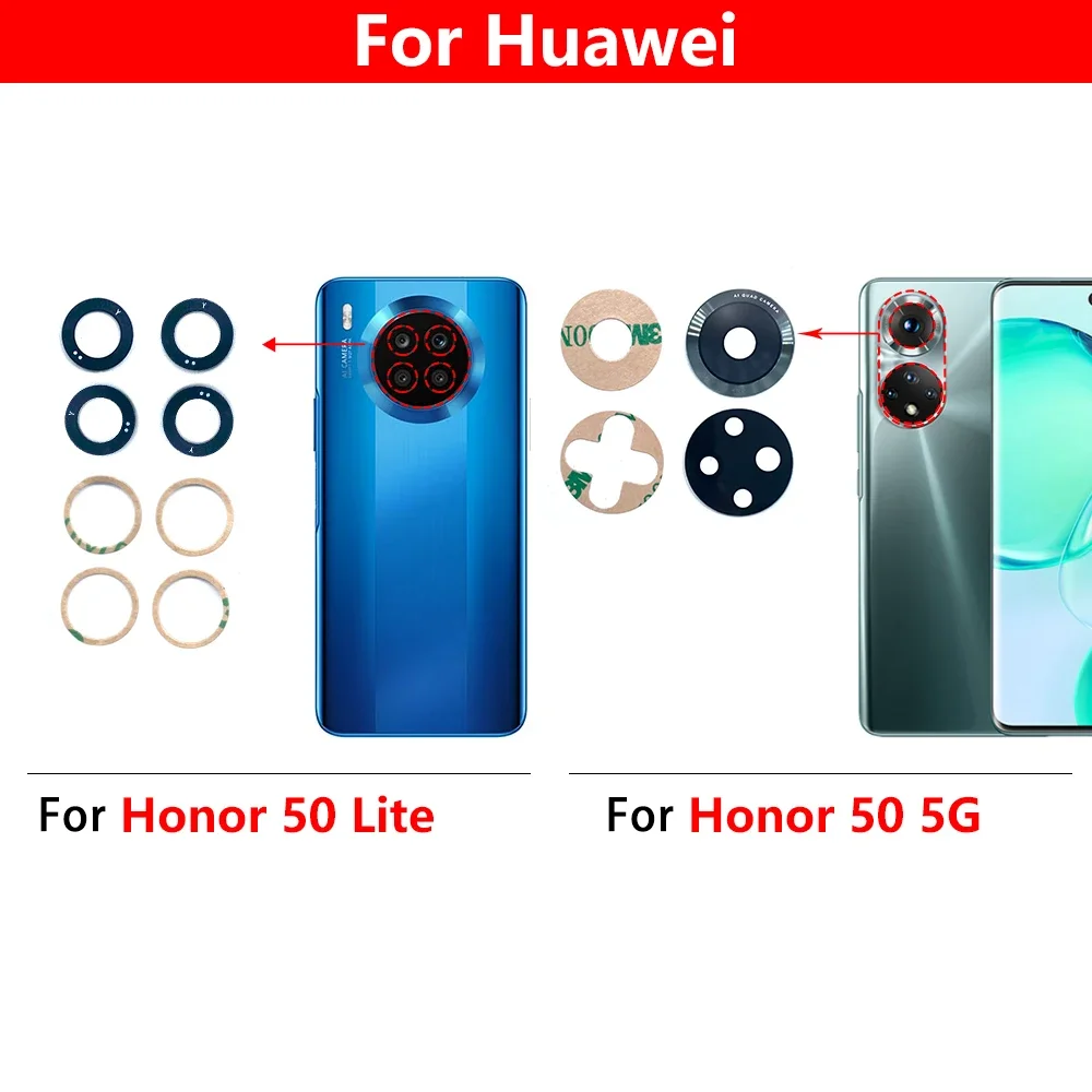 10 buah untuk Huawei Honor 50 5G / 50 Lite lensa kamera kaca dengan pita pengganti