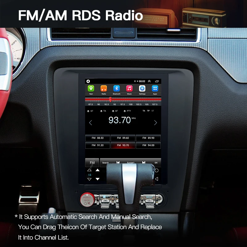 Android14 Carplay Auto Car Radio GPS Navi stereo Multimedia Player Vertical Screen For Ford Mustang 2010-2014 BT DSP 4G WIFI