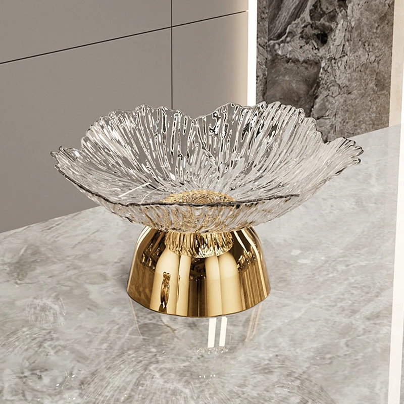 Transparent Raised Snack Tray Luxury Style Fruit Candy Display Bowl for Home Coffee Table Household Decor Supplies