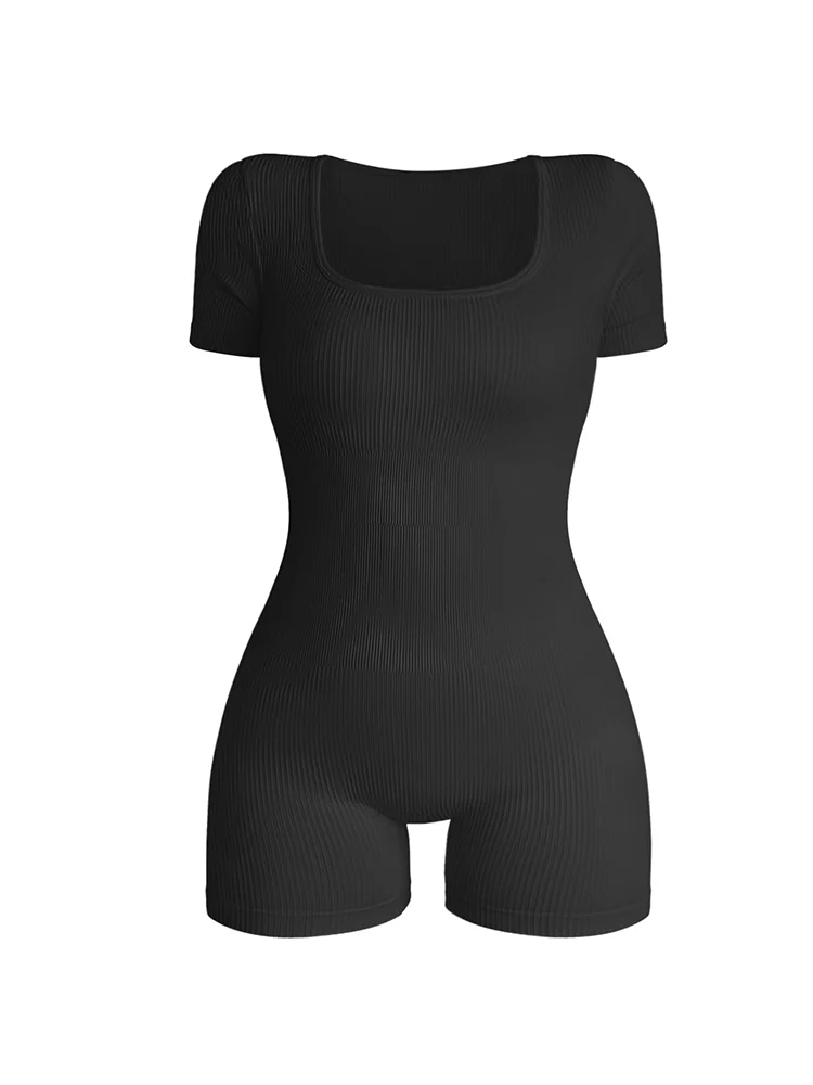 Women\'s Square Neck Short Sleeved Jumpsuit Sexy High Waist Bodycon One-piece Jumpsuit Fashionable Sexy Streetwear Ladies