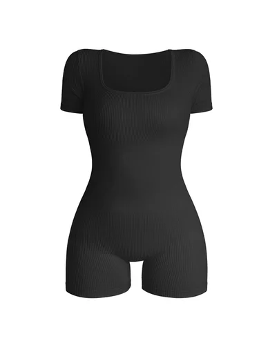 Imagen 2 del producto Mono de manga corta con cuello cuadrado para mujer, mono Sexy ajustado de cintura alta de una pieza, ropa de calle Sexy a la moda para mujer