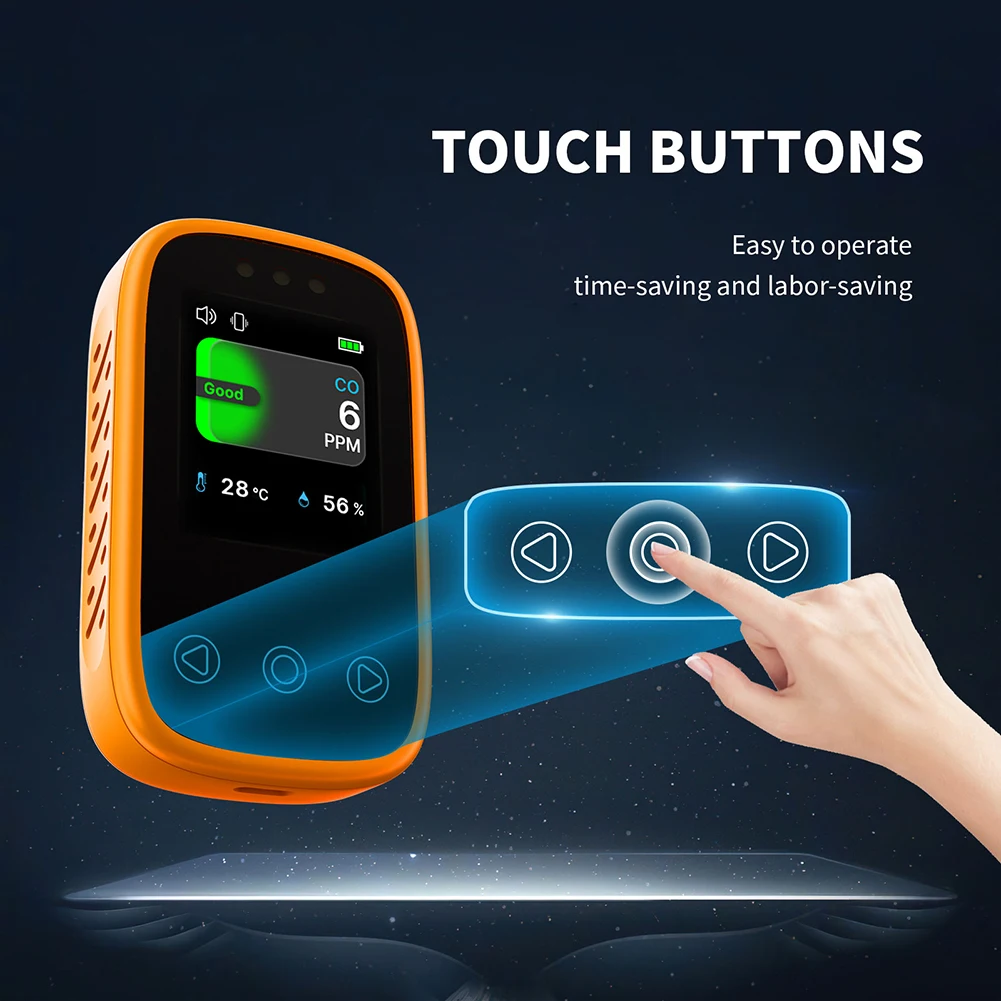 3 in 1 Air Quality Tester NDIR Sensor Portable Carbon Monoxide Temperature Humidity Detector Auto Brightness Type-C Rechargeable