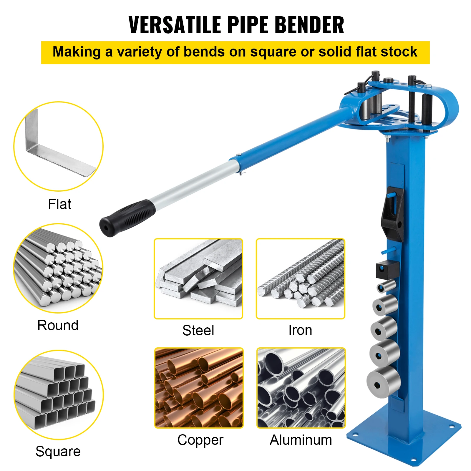 VEVOR YP-38 Floor Mounted Compact Bender with 7 Dies Mutifunctional 44in Telescopic Rubber Handle Copper Steel Tube Bending Tool