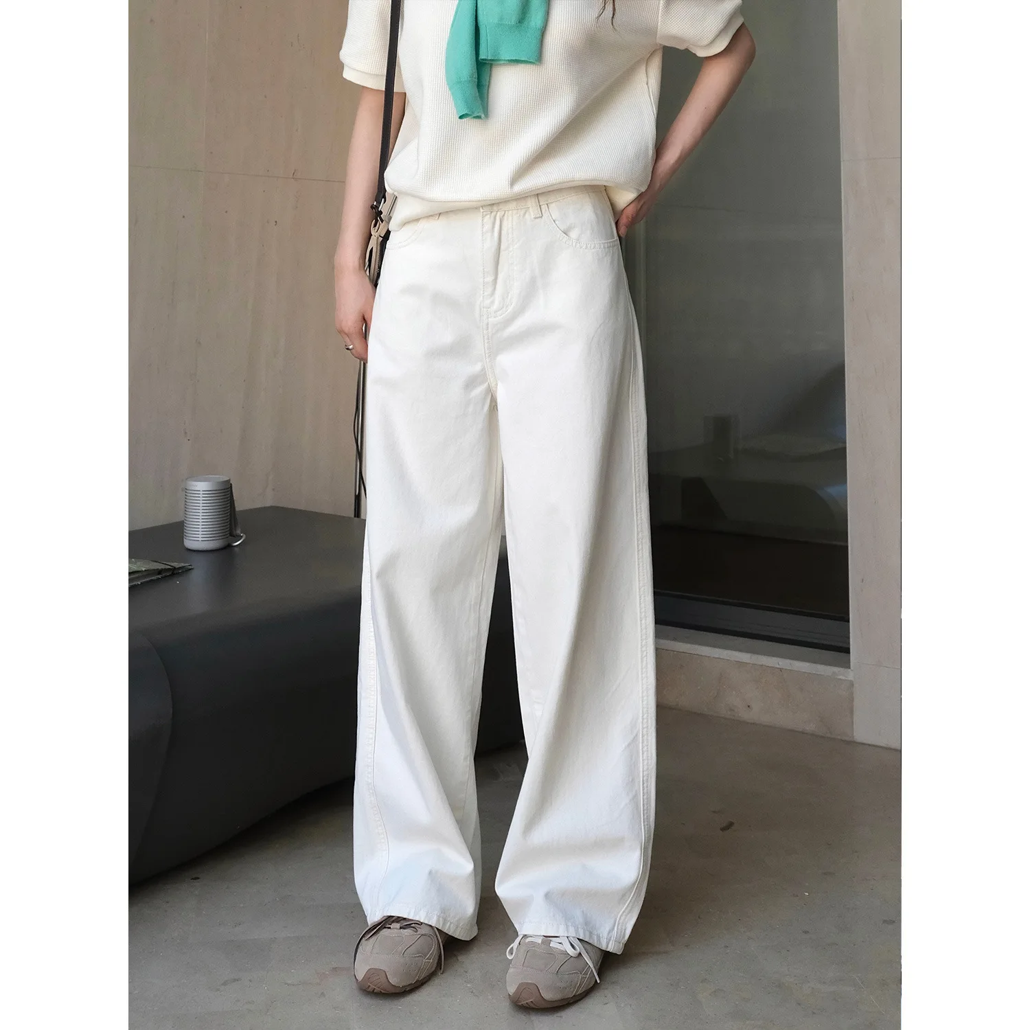 2024 Women Autumn Wide Leg White Denim Pants High Waist Cotton Stright Pants Fashion Clothes Pants Female Trousers