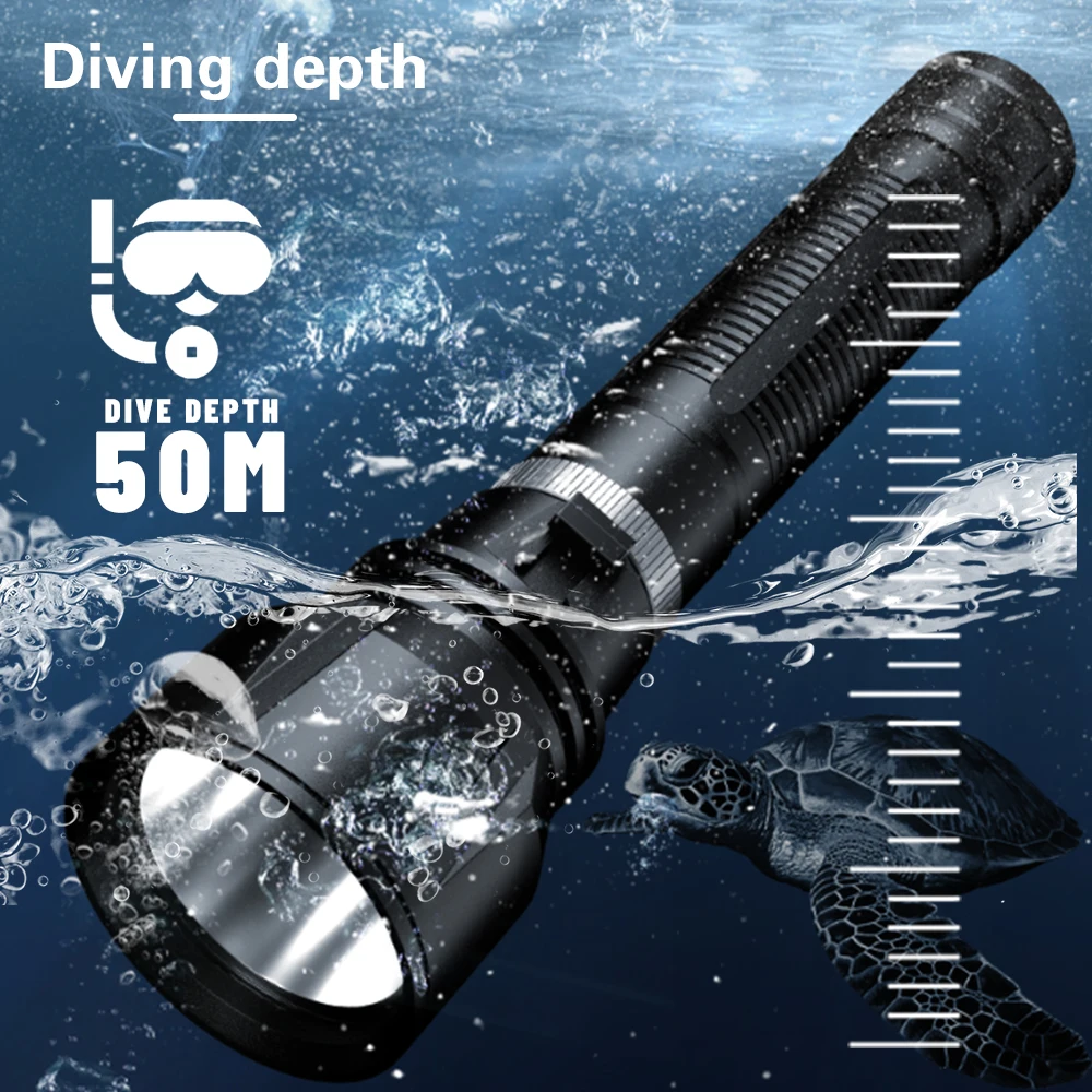 Asafee 50M Underwater P70 130° LED 1800LM Diving Flashlight Magnetic Switch High Light Torch IPX8 Waterproof Scuba Lantern