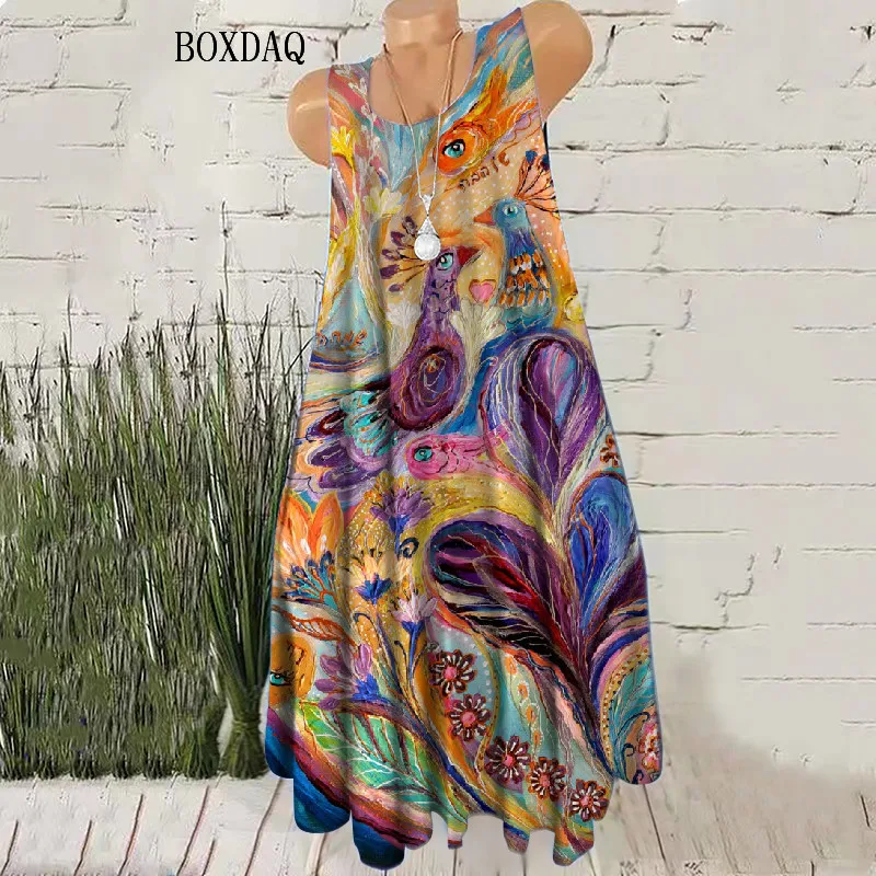 Gradienten Frauen Vintage Kurze Kleider Ärmelloses Sommer 3D Tie-dye Straße Stil Weibliche Kleid Lose Beiläufige Oansatz Mini Kleid