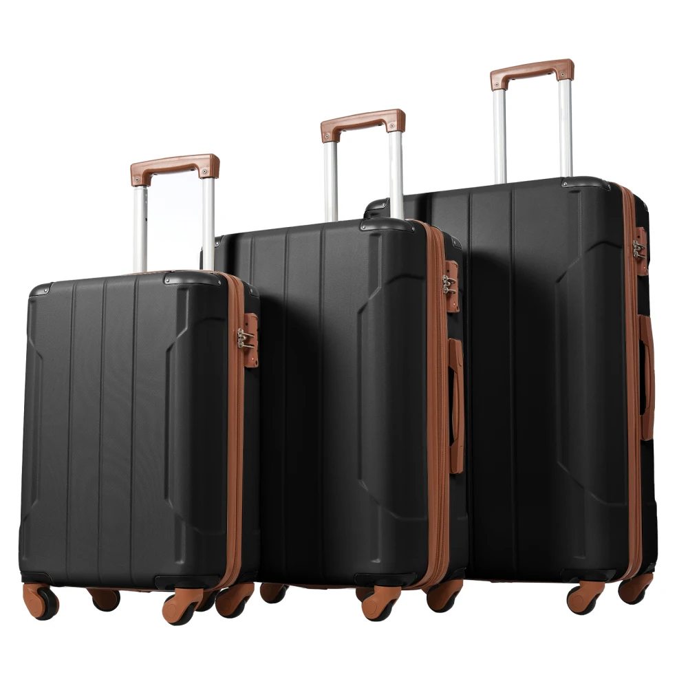 

Hardshell Luggage Sets 3 Pcs Spinner Suitcase with TSA Lock Lightweight 20''24''28'', General Item, Black and Brown