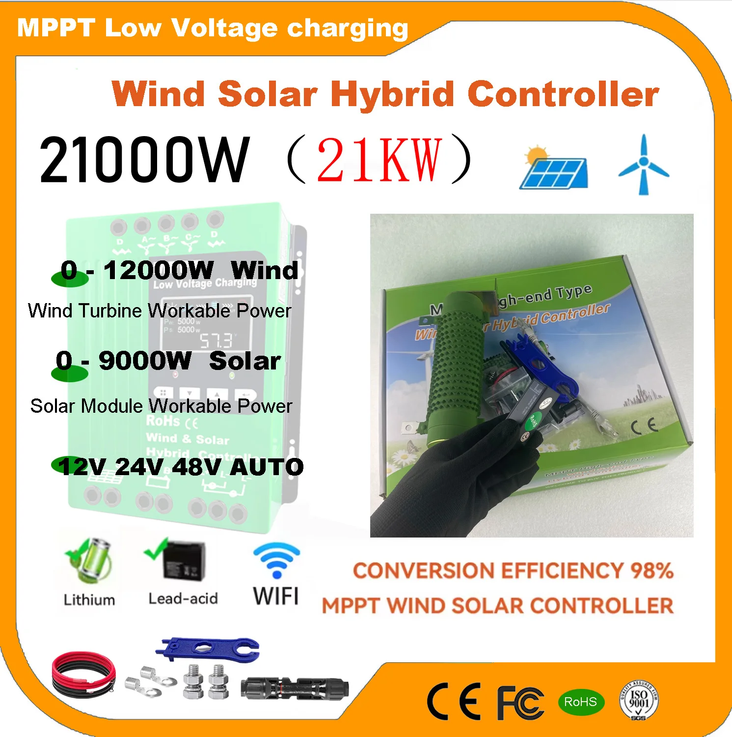 Контроллер MPPT 4000 Вт, 12 В, 24 В, 48 В, регулятор ветра, 3000 Вт, солнечная батарея, 5000 Вт, гибридный контроллер заряда, зарядка аккумулятора, приложение WIFI Android