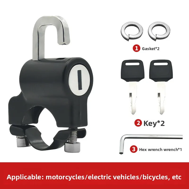 Universal helmet locks for motorcycles, scooters and ATVs, anti-theft safety locks, equipped with keys and handle locks.