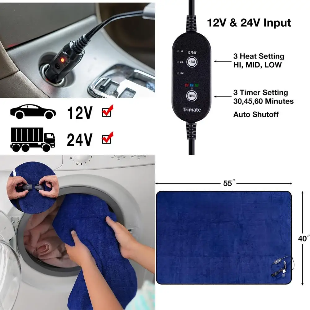 

Одеяло с подогревом электромобиля, плюшевое, 3 настройки обогрева, автоматическое отключение, моющееся, 55 X 40, вилки в автомобили 12 В и грузовики, розетка 24 В,