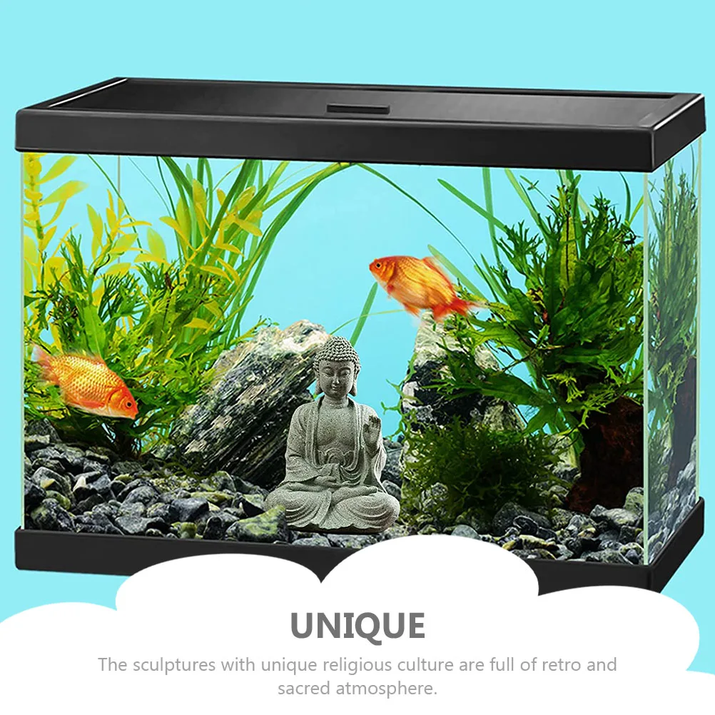 

Buddha Statue Green Sandstone Fish Tank Landscape Figurine Aquarium Ornament Retro Sacred Atmosphere Creative Decor Mini Model