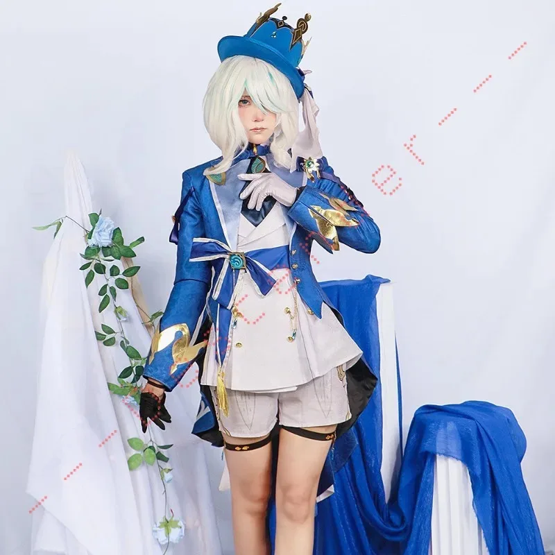 Focalors Cosplay Furina Costume Abbigliamento nero quotidiano Parrucca uniforme di carnevale Festa di Halloween Gioco di ruolo Gioco in maschera Dio dell'acqua