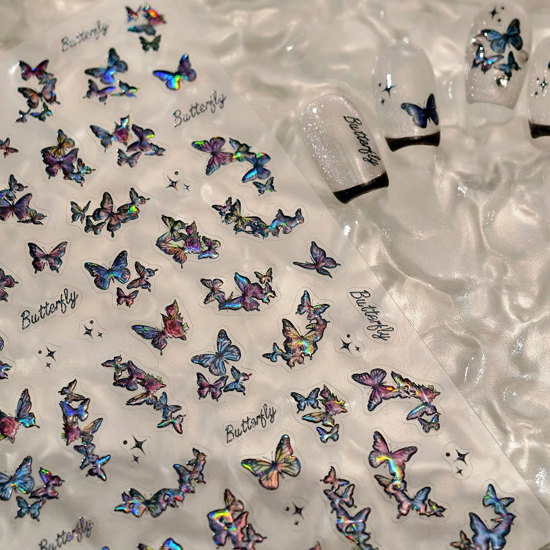

Chic Shiny Jelly Butterfly Swarm Colourful Delicate Garden Insect Wing Star Adhesive Nail Art Stickers Manicure Decals Wholesale