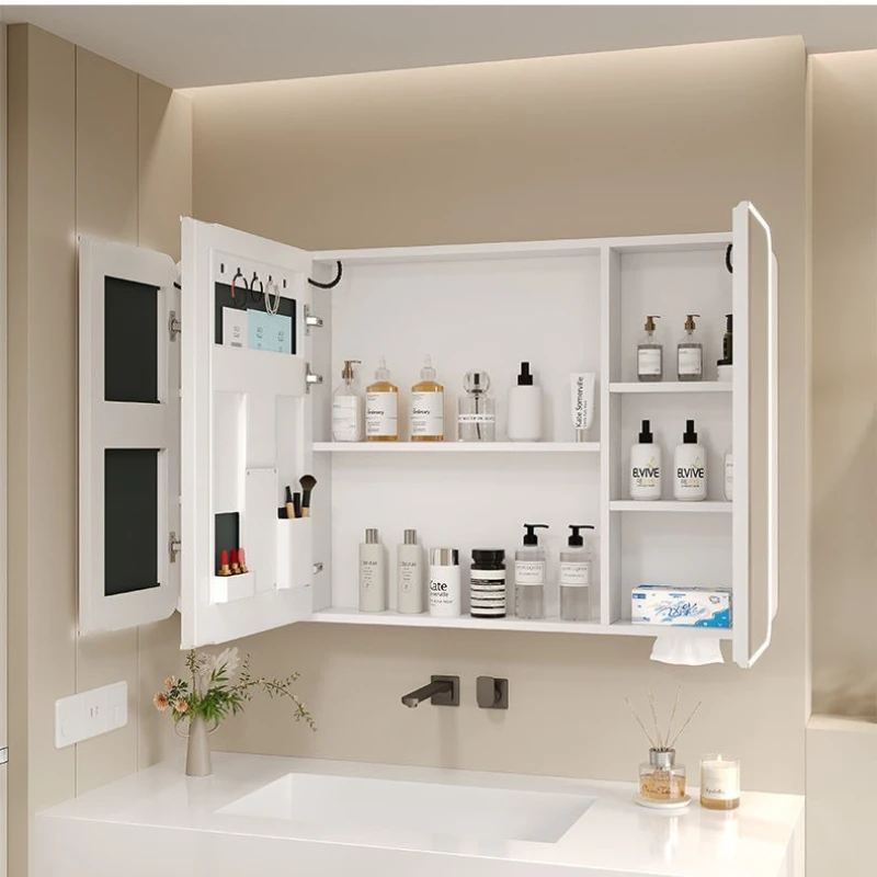LED Bathroom Mirror Cabinet Aluminum Rounded Smart Storage Makeup Shelf Tissue Slot Touch Sensor Anti Fog Bathroom Mirror