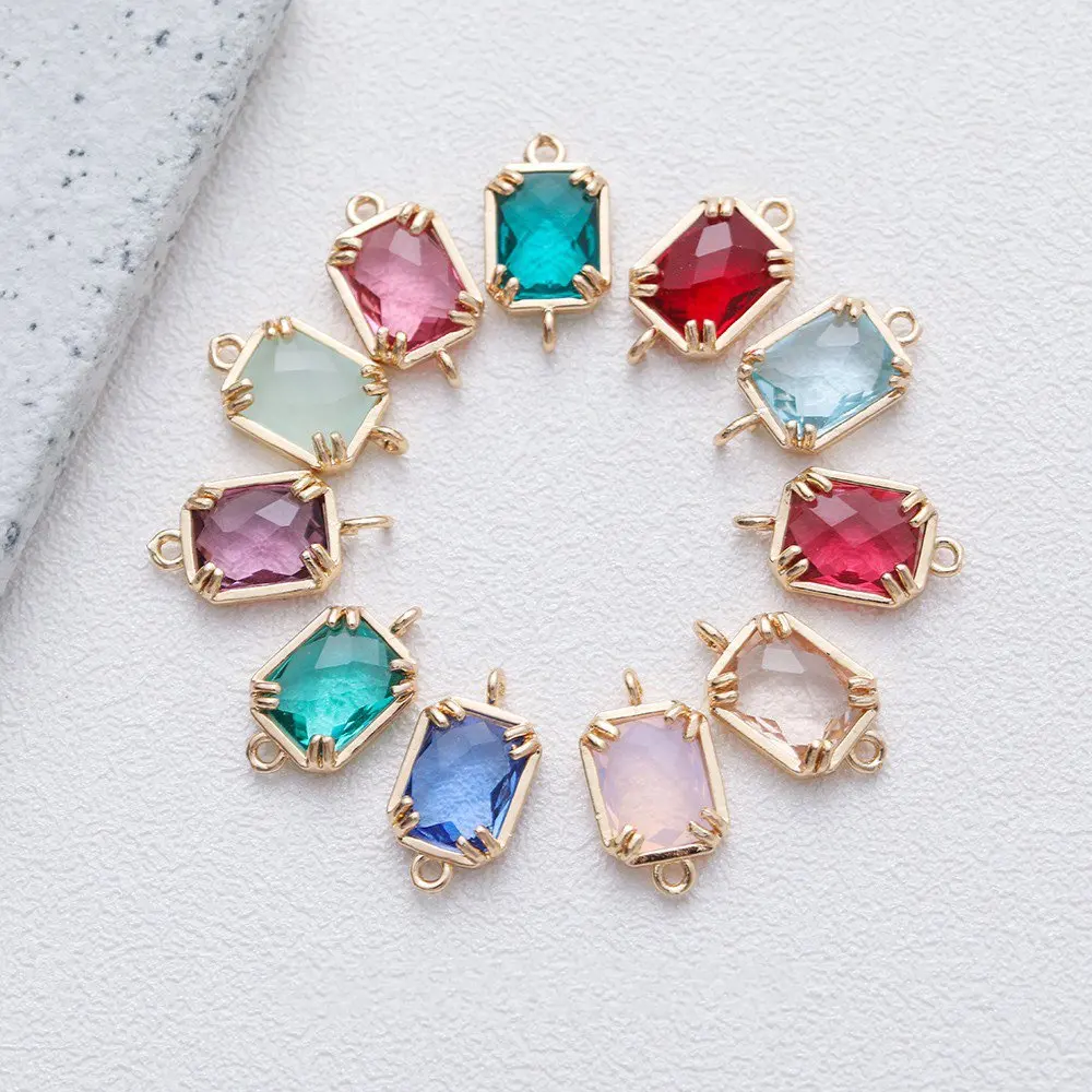 4PCS Dainty Rectangular Faceted Glass Charms Pendant for Jewelry Making Necklace Bracelet Components DIY Brass Accessories