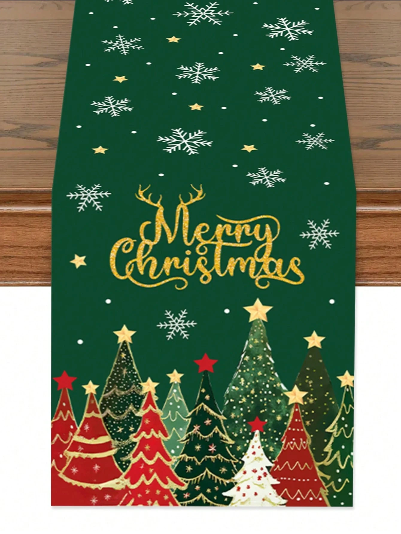 Weihnachtsbaum-Tischläufer, frohe Weihnachten, Schneeflocken-Muster, festlich, grün, Urlaub, Heimdekoration für Esstisch, Weihnachtsfeier