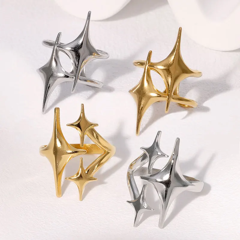 New European American Stainless Steel Ring Niche Teenage Design Featuring Star Like Minimalist Cool Personalized Temperament