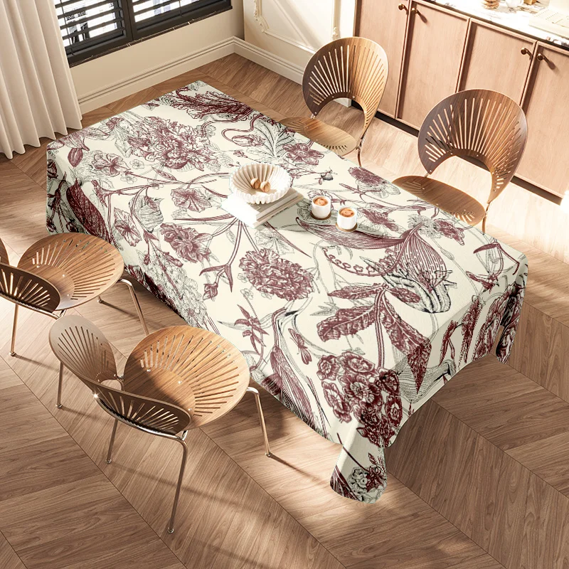 Vintage Floral Tablecloth Elegant Table Linen for Dining Room Decor White Rust Red Color Scheme Perfect Fit for a Classic Home D
