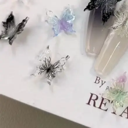 20pcs Ice Through Temperature Softening Butterfly Nail Accessory 3D Gradient Color Butterfly Wearing Nail Resin Drill Decoration