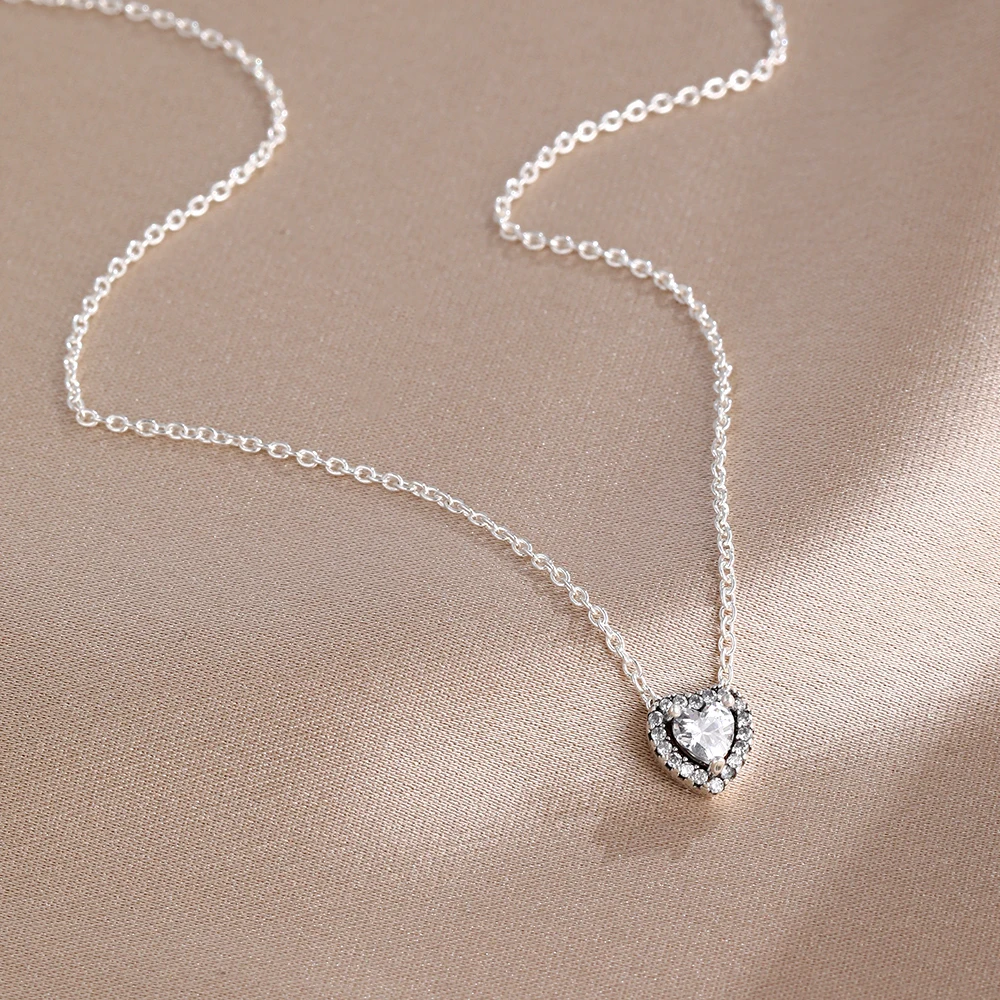 S925 Silver Fashionable Multi-Color Crystal Heart-Shaped Women's Fine Necklace, Perfect for Daily Wear and Exquisite Party Gifts