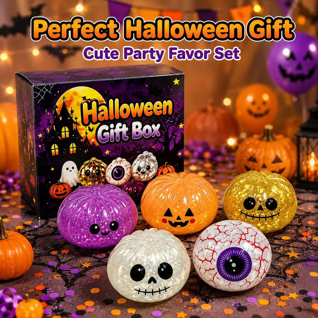 8.5cm Halloween Dumpling Squishy Toy Gift Set Realistic Bao Shape Slow Rising Squeeze Stress Relief Fidget Desk Decor