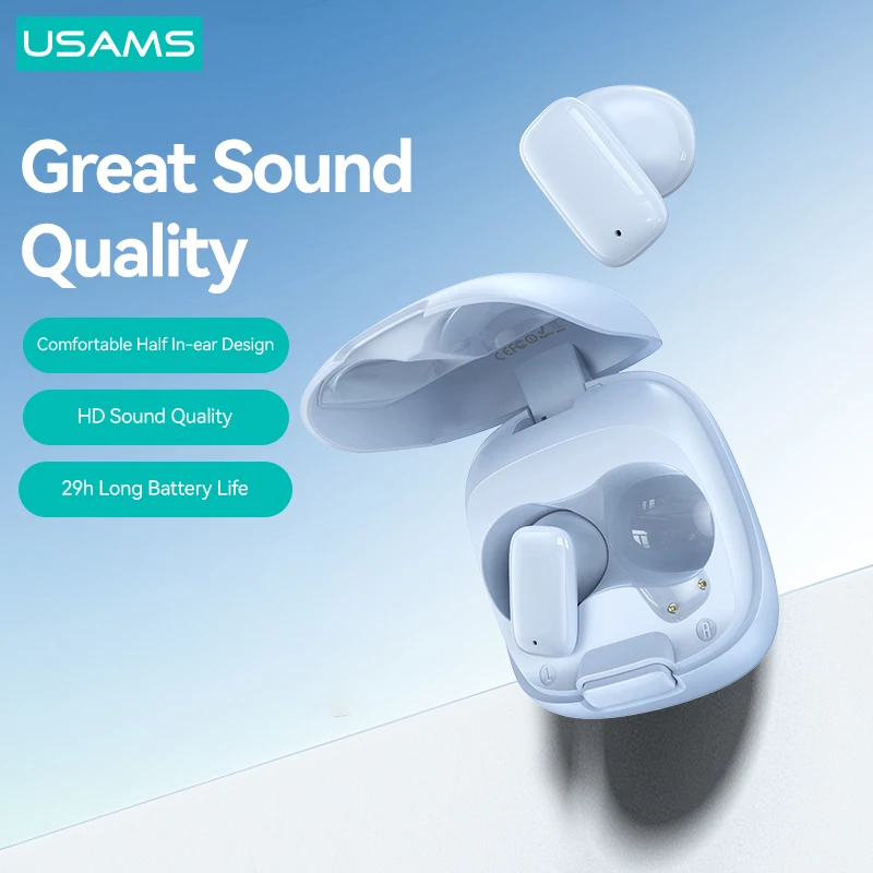 USAMS Wireless Earphones TWS Bluetooth 5.3 Headphone 13mm Drivers With Big Bass Comfortable Wear Earbud for iOS/Android Earphone