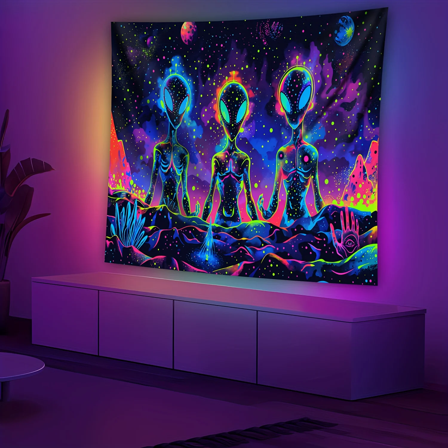 VIKAMA Alien Tapestry Blue-Eyed Alien Psychedelic Starry Sky