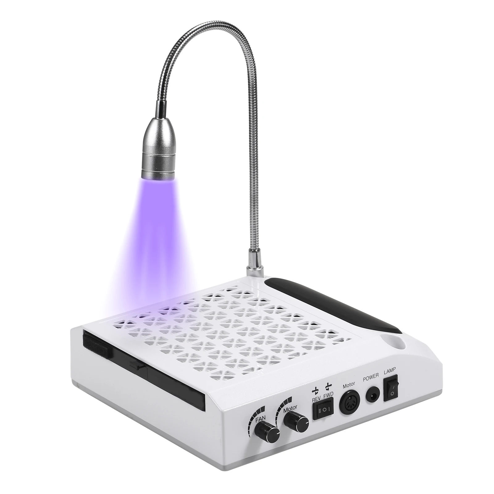 مصباح الأظافر + مجمع غبار الأظافر آلة حفر الأظافر منظف شفط الغبار أدوات صالون تزيين الأظافر