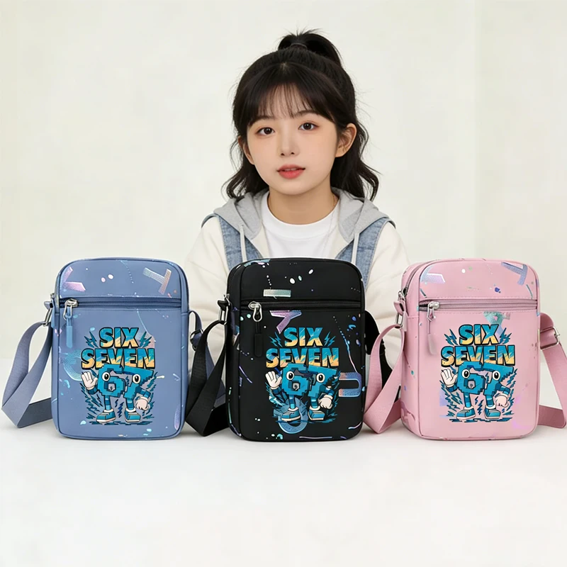 67 Six Seven Italian Brain Rot Mobile Phone Bag Mini Nylon Crossody Cell Phone Cash Messenger Bag Wallet Coin Purse ShoulderBag