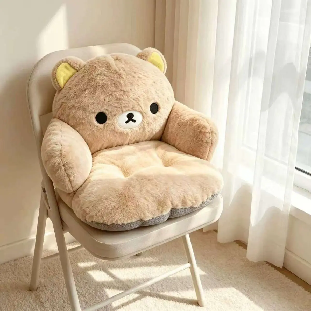 Winter Long Fur Cute Bear Fully Wrapped Seat Cushion Warm Thick Plush Pad for Tatami Car Chair Home Decor