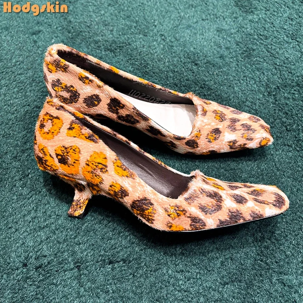 

Retro Leopard Pumps Faux Fur Shallow Kitten Heel Mules Slip-on Sexy Pointed Toe Fashion Casual Shoes 2025 Autumn Women's New