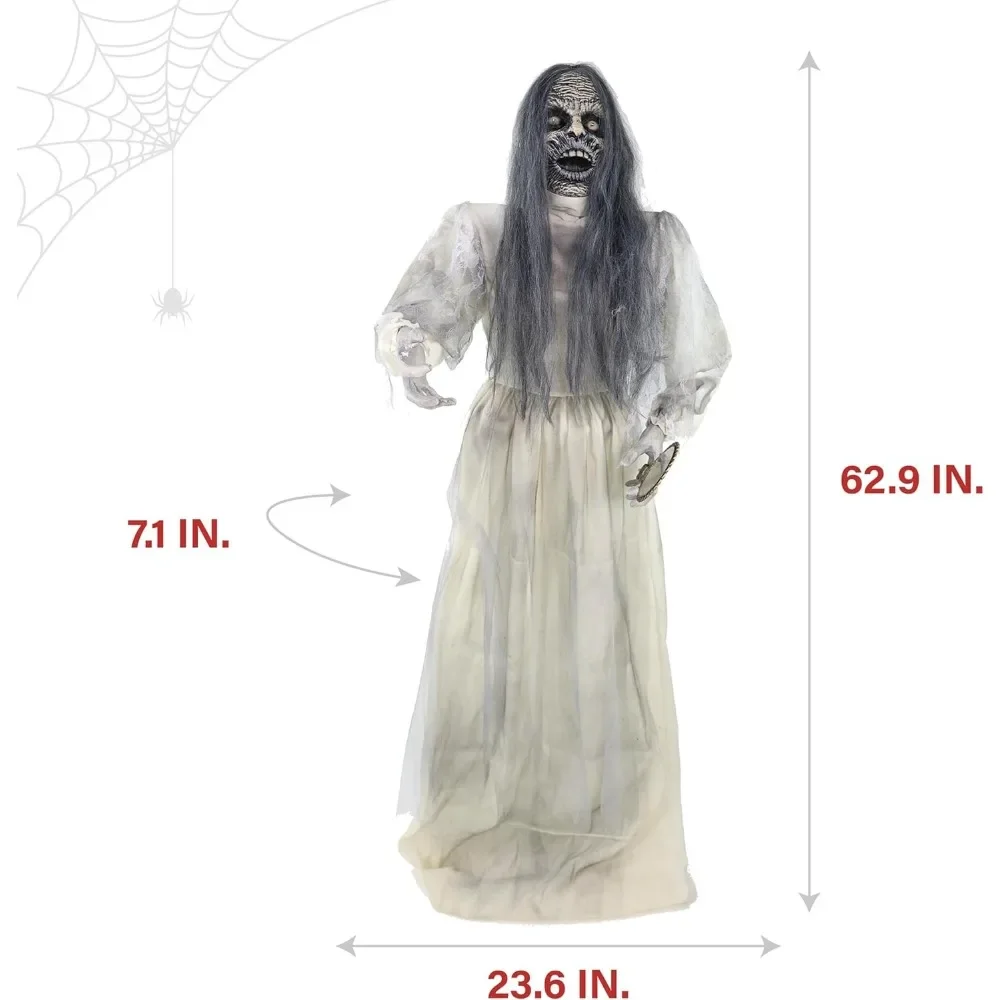 Lifesize Scary Haunted Woman Halloween Prop with Touch Activated Lights and Sound, Battery-Operated Indoor or Covered Outdoor