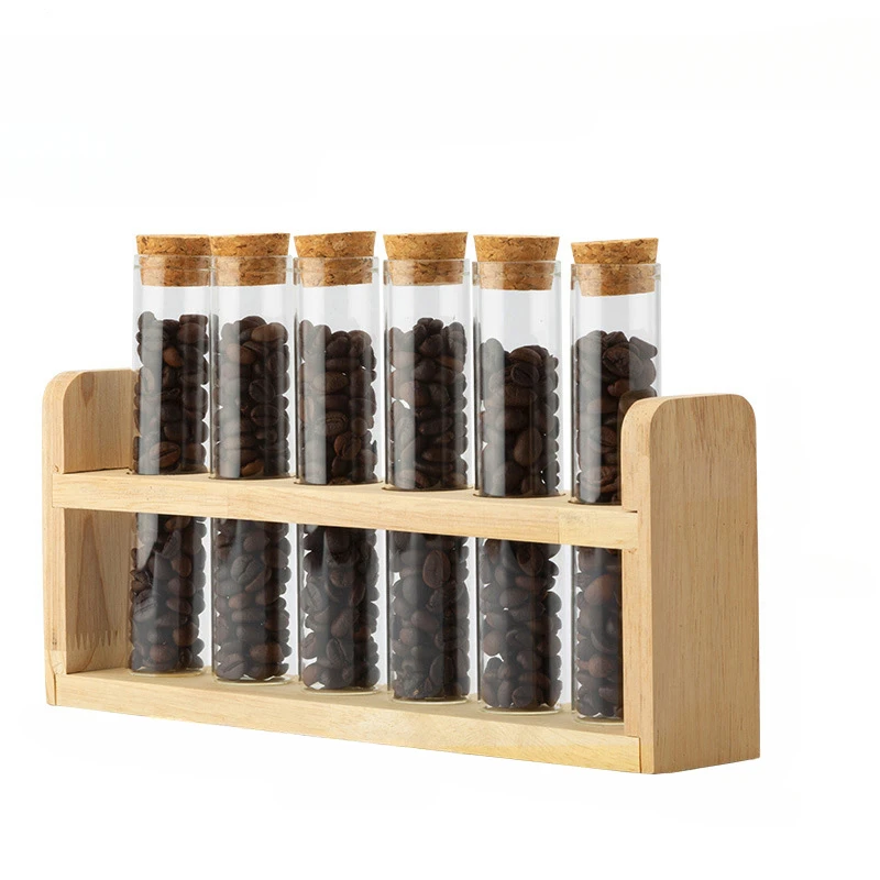 Coffee Bean Display Rack Tea Wooden Sealed Jar Storage Rack Display Rack Set Glass Storage