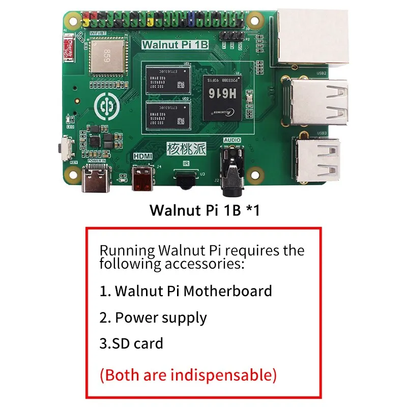 Walnut Pi 1B Allwinner H616 4/2/1GB RAM WiFi BT Linux Development Board Python Programming Allwinner Raspberry Pi Replacement