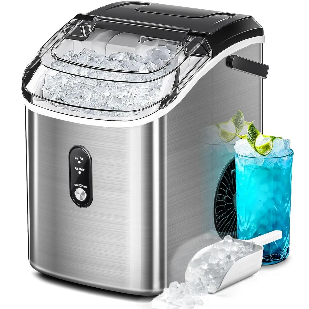 Nugget Ice Maker Countertop, Portable Pebble Ice Maker Machine, 35lbs/Day Chewable Ice, Self-Cleaning, Stainless Steel