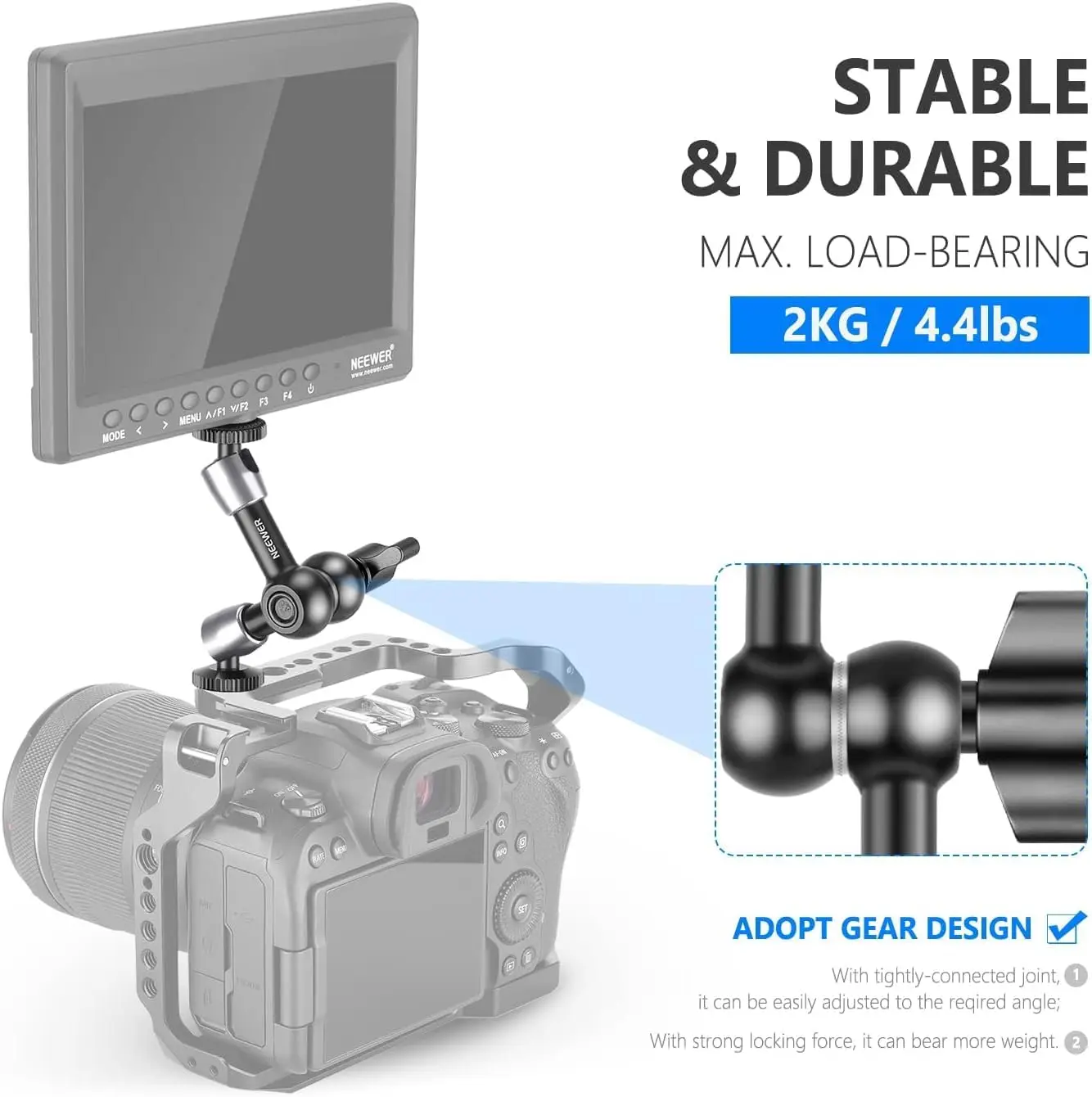 NEEWER 15cm Adjustable Friction Magic Arm Compatible with SmallRig Cage, Flash/LED Light/Microphone/Monitor/SuperClip