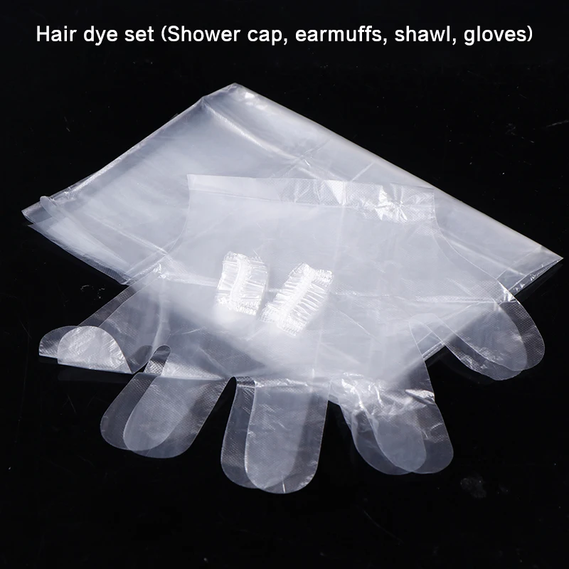 Disposable Hair Dyeing Tool Four Piece Hair Cap Earmuffs Gloves Scarf Hair Care Set Hairdressing Tools Salon Barber Accessories