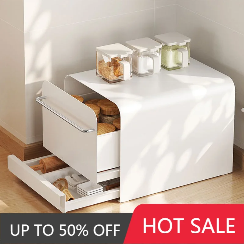 2 Layers Kitchen Countertop Drawer Storage Box Rack Metal Caster Cup Storage Drawer Rack Dust Proof Coffee Machine Organize Rack