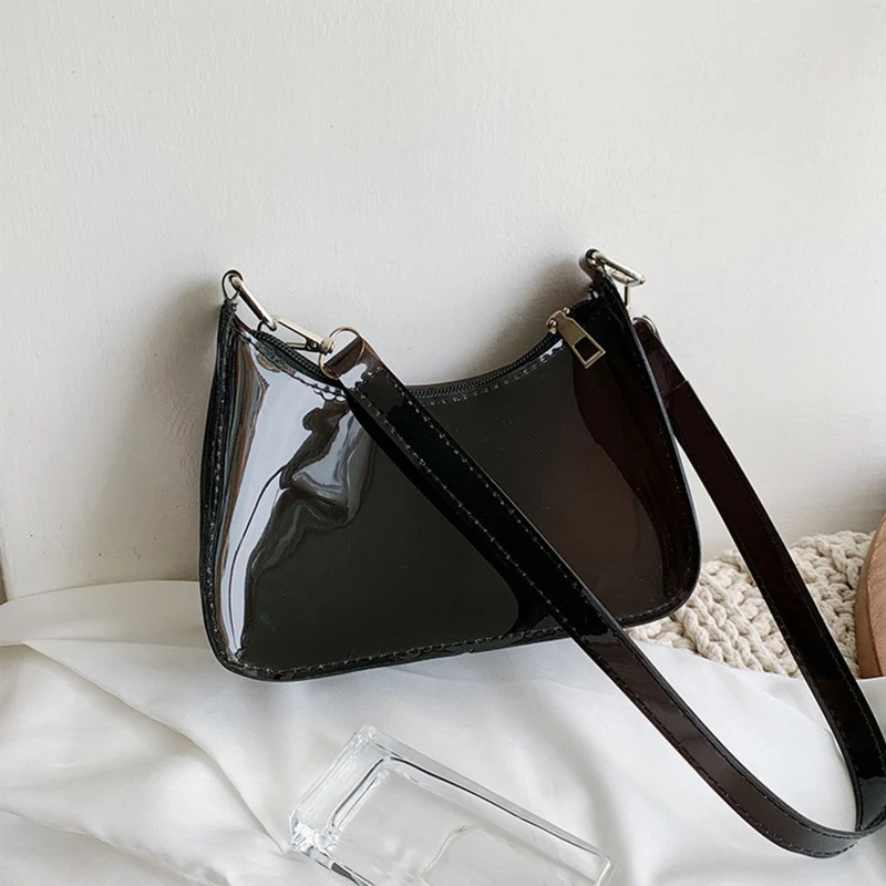 Fashion Vintage Ladies Solid Color Clear Underarm Bag Casual Women Hobos Handbags Purse Bag image 2