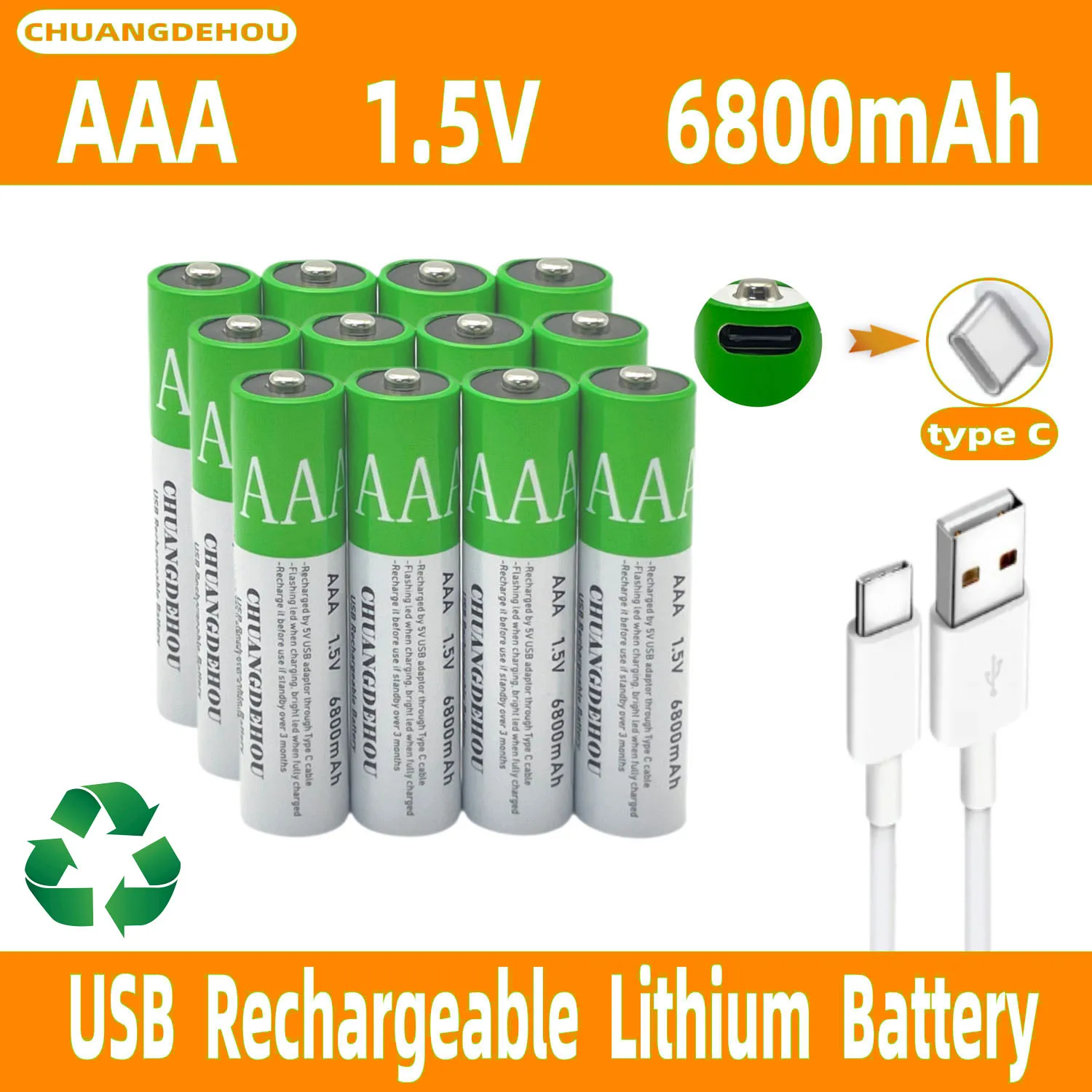 

Chuangdehou Original USB Aaa Battery Can Recharge 1.5 V 6800 Mah Lithium Ion Battery, Used for Controlling and Removing Digital Batteries