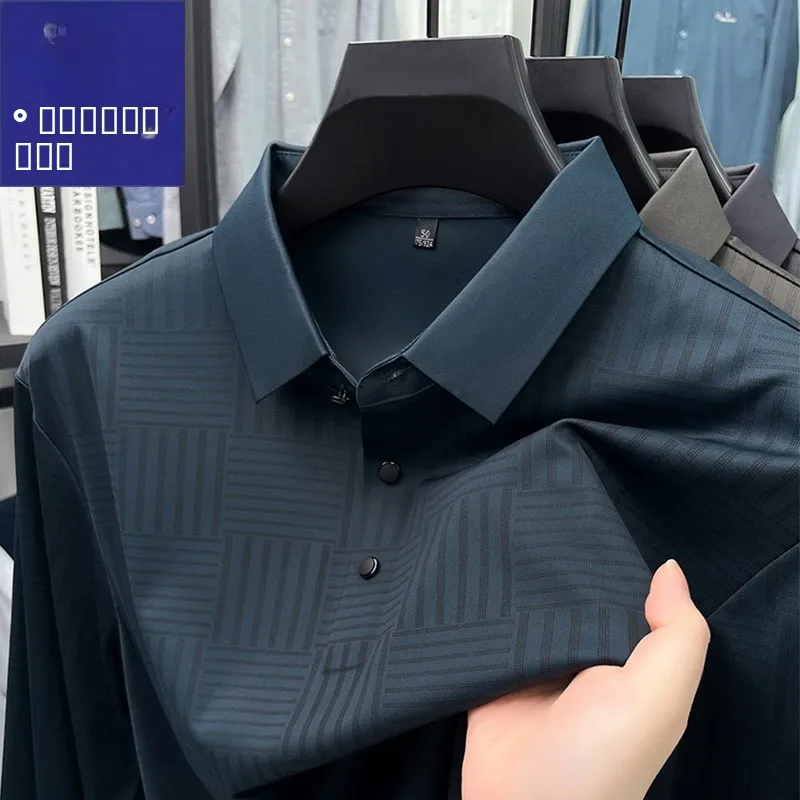 

Casual Long Sve T-irt for Men Middle-aged Dad Sle Busin Flip Collar Base irt Breathable Comfortable Nylon Fabric