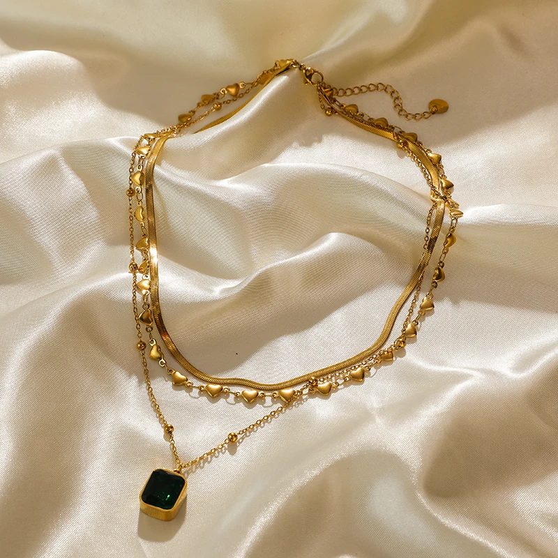 EILIECK 316L Edelstahl Halskette mit grünem Zirkonia-Kristall für Damen, modische Luxus-Kette, Choker-Schmuck, Party- und Hochzeitsgeschenke – Detail 9