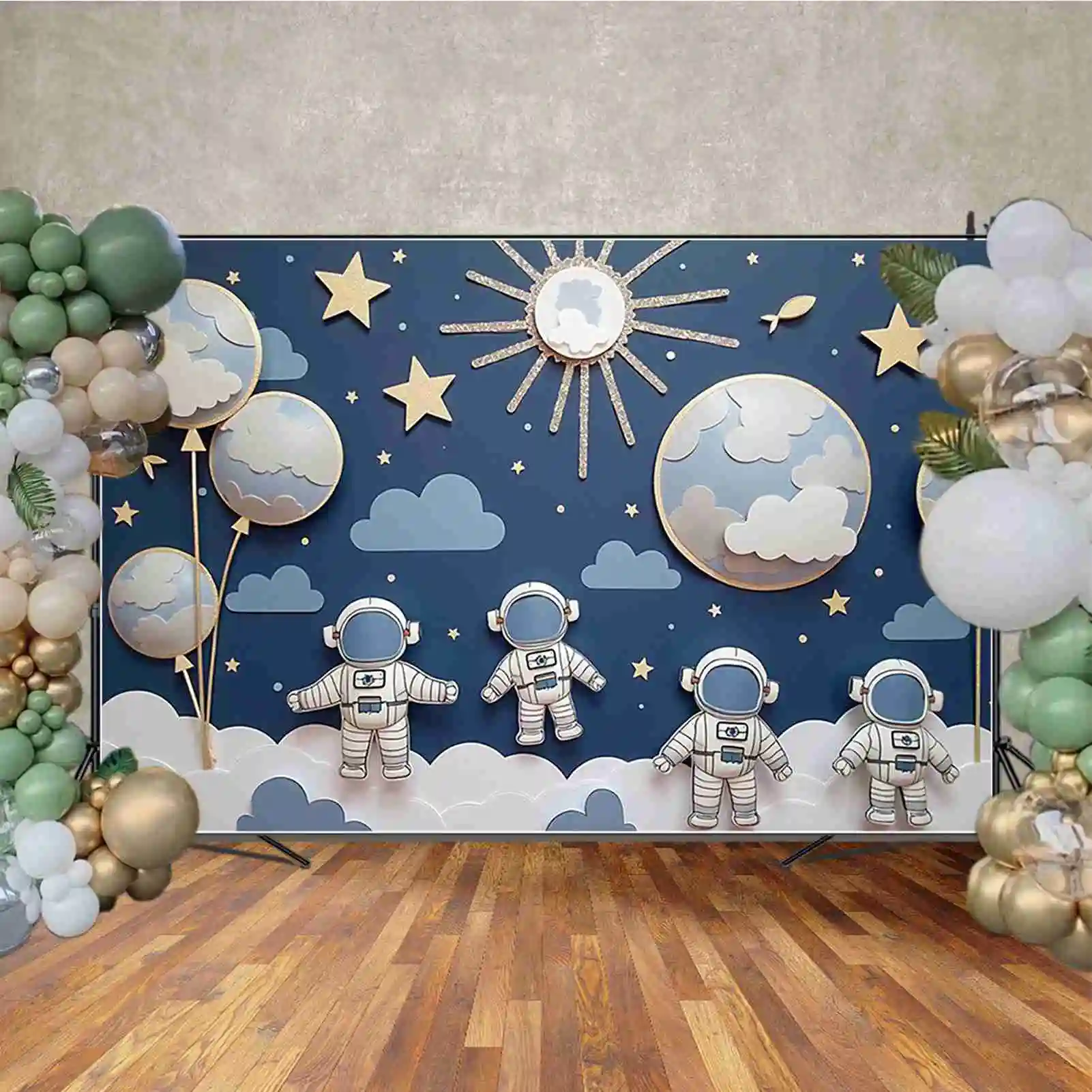 MOON.QG Outer Space Exploration Astronaut Planet Rocket Star Photo Backdrop Boys Birthday Party Home Decor Photozone Background
