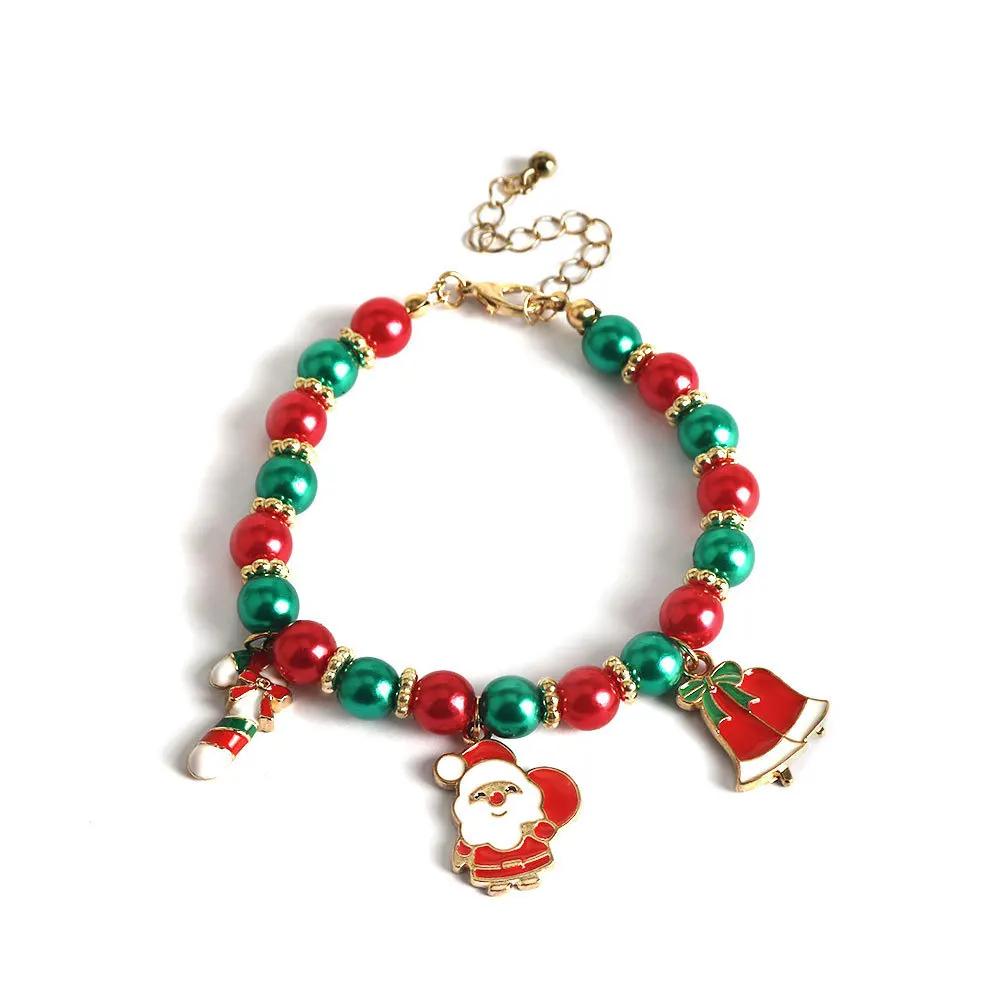 กำไลข้อมือลูกปัดของขวัญเทศกาลคริสต์มาส ซานตาคลอส ระฆังเกล็ดหิมะ พู่ห้อยระย้า ทำมือ เครื่องประดับสำหรับสาวๆ ของขวัญสำหรับงานปาร์ตี้
